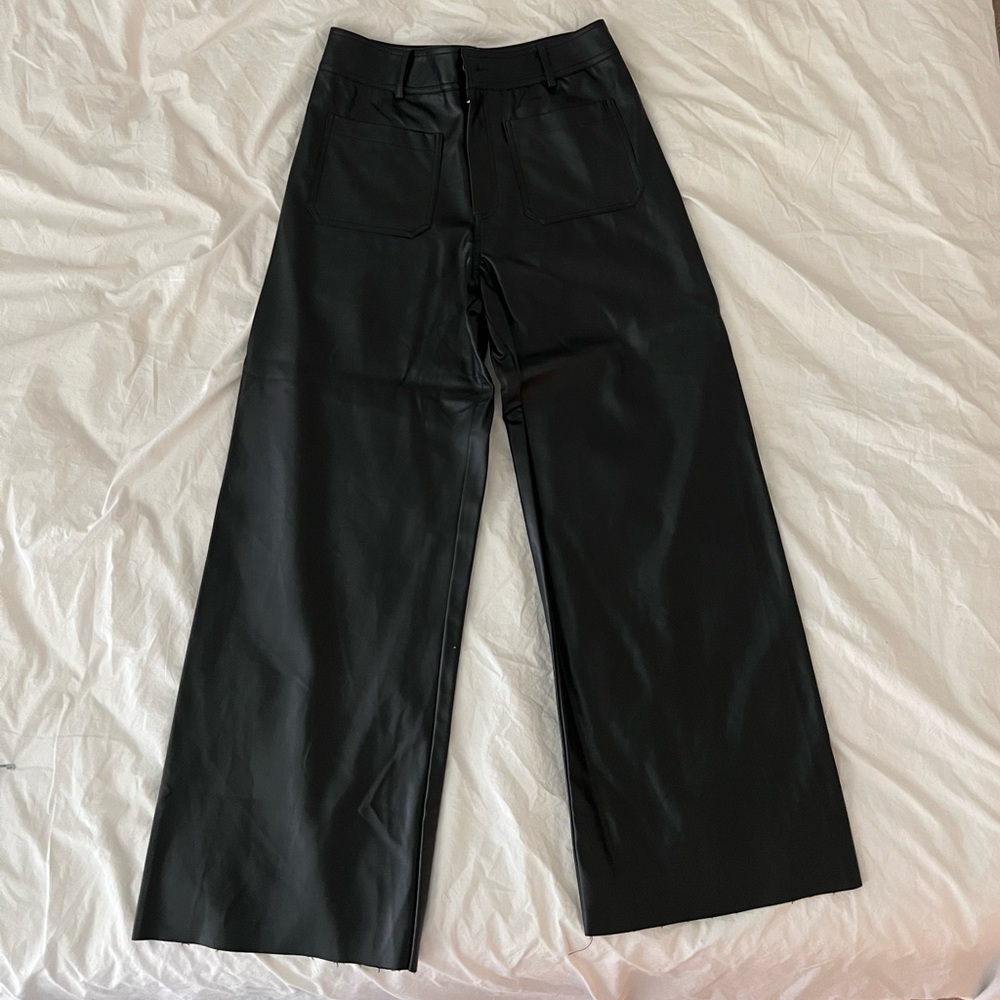 Cropped wide leg faux leather pants